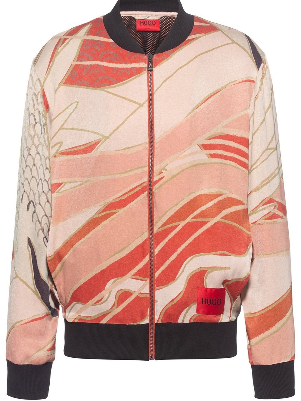 HUGO UNISEX Pink Bomber Japanese Abstract Art Jacket Black Rib